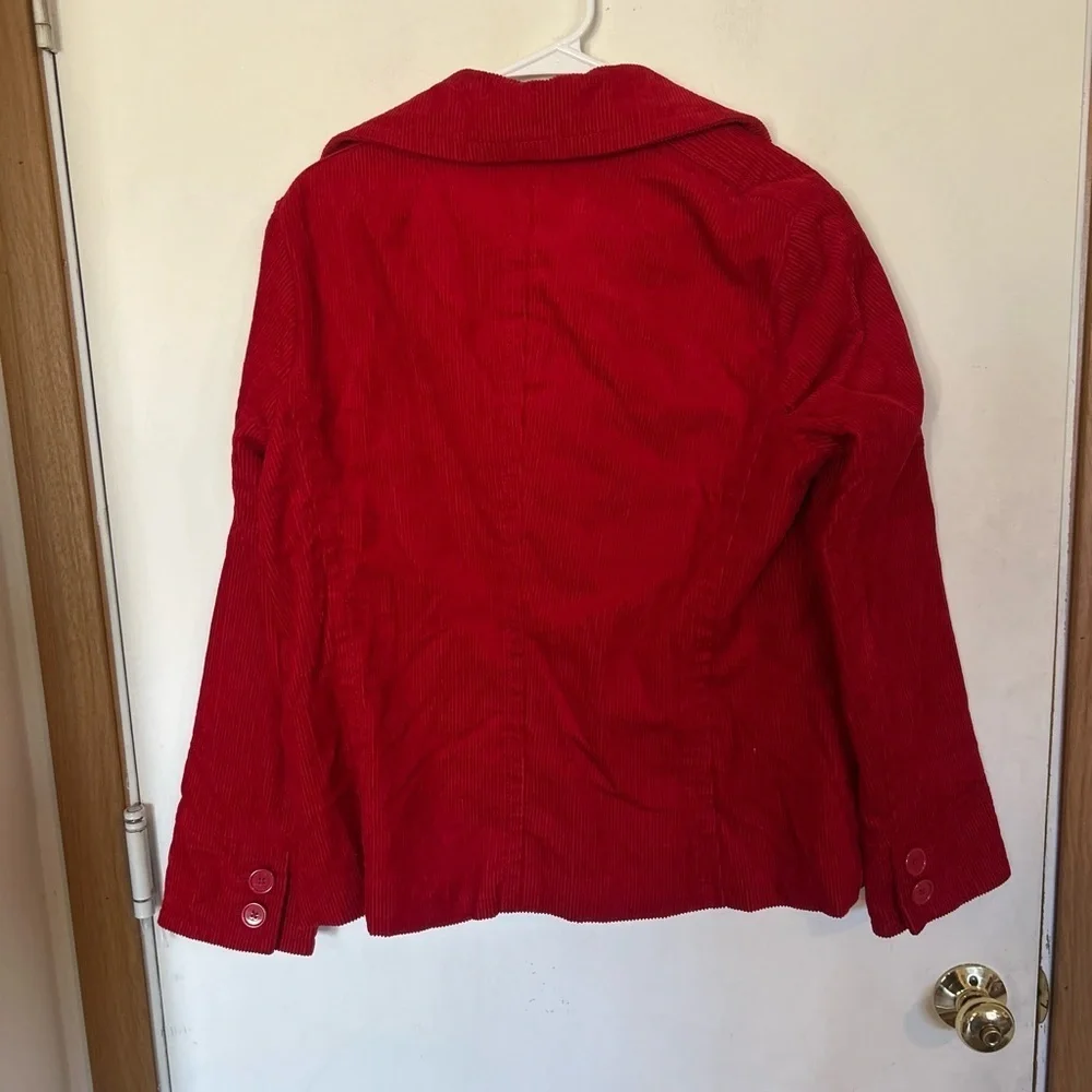 Y2K GAP Womens Large Red Corduroy Button Front Satin Lined Pea Coat